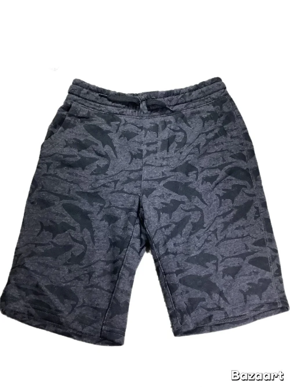 Old Navy Kids Shark Print Fleece Sweat Shorts Size L 10-12 Charcoal Grey & Black